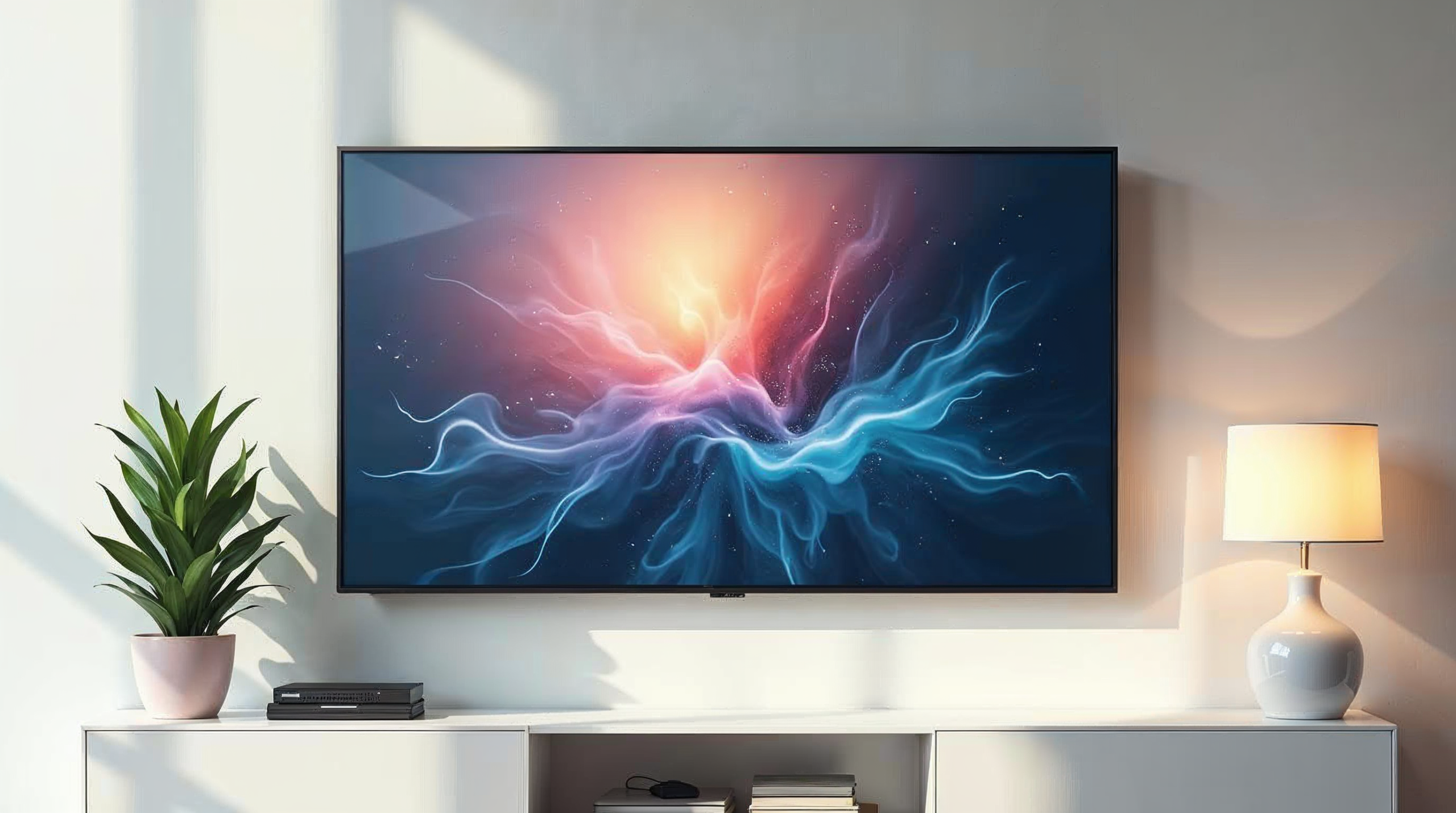 Téléviseur minimaliste sur mur avec contenu streaming