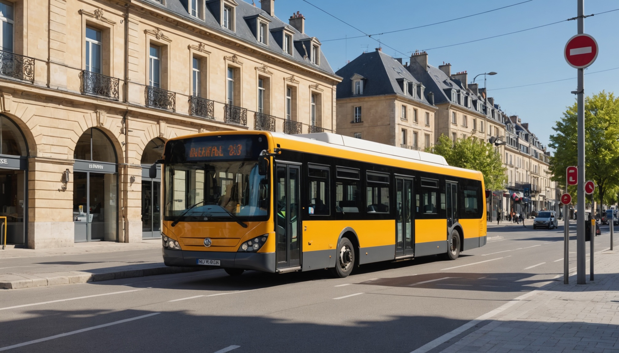 Bus du réseau Fil Bleu à Tours avec chantier de la future ligne de tramway en arrière-plan