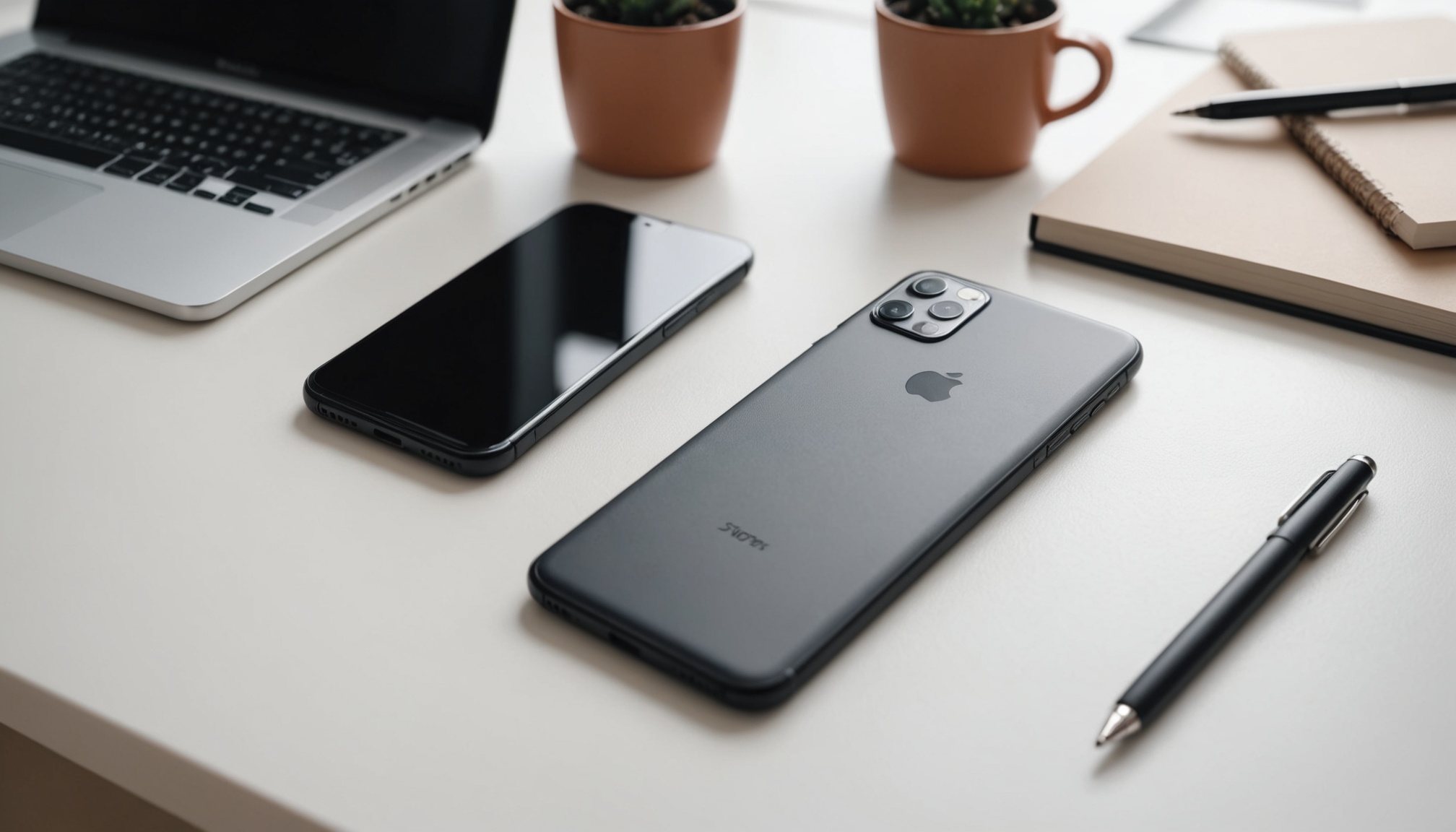 Smartphone posé sur un bureau minimaliste, illustration guide d'achat