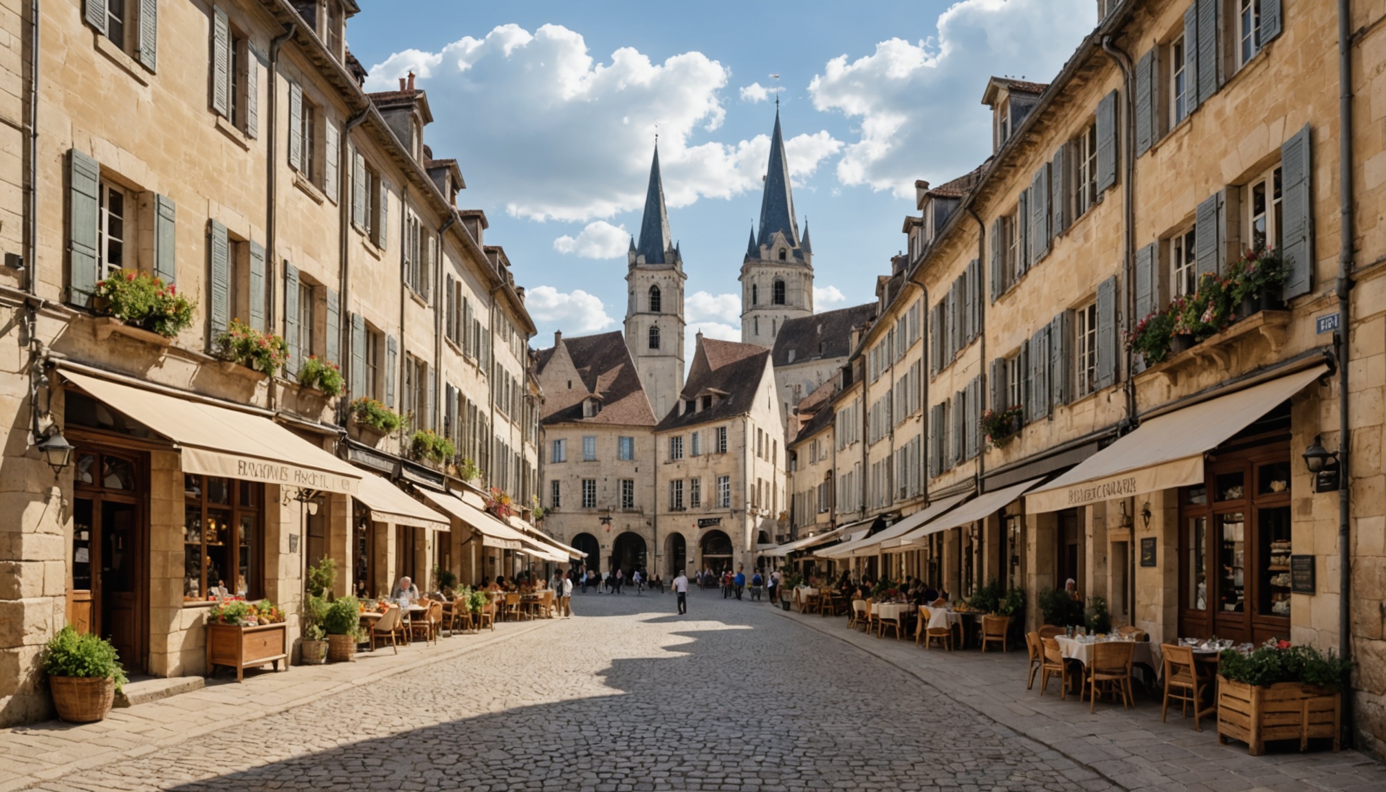 Rue commerçante animée du centre-ville de Périgueux en Dordogne